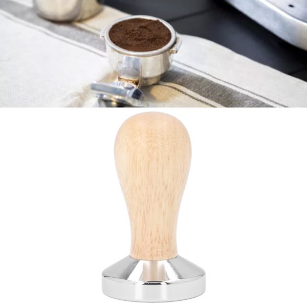 Kaffe Tamper Avtagbar Livsmedelskvalitet Rostfritt Stål Platt Botten Kaffe Pulver Press Hammer Med Trähandtag 51mm