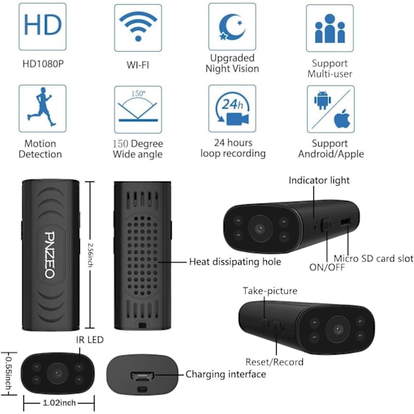 Mini Spionkamera, Superliten Dold Kamera med Intelligenta Funktioner, Högkvalitativ Video, Smarta Rörelsevarningar, Lättåtkomlig Molnlagring, Inbyggd