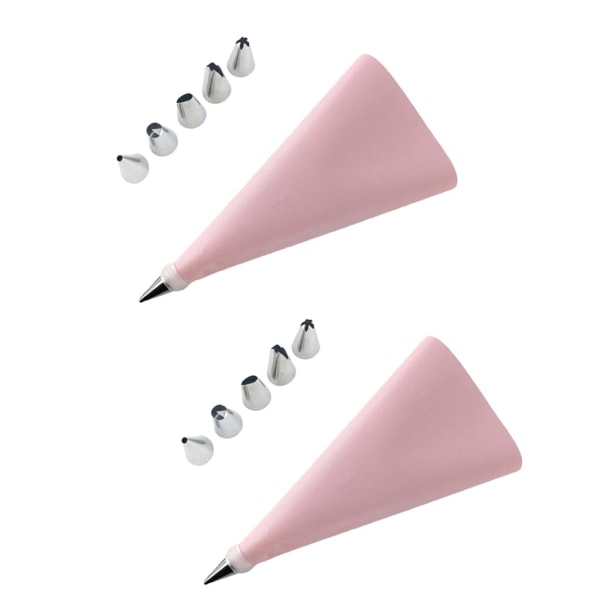 2x silikonrörspåsar och munstyckesspetsar i rostfritt stål Rosa