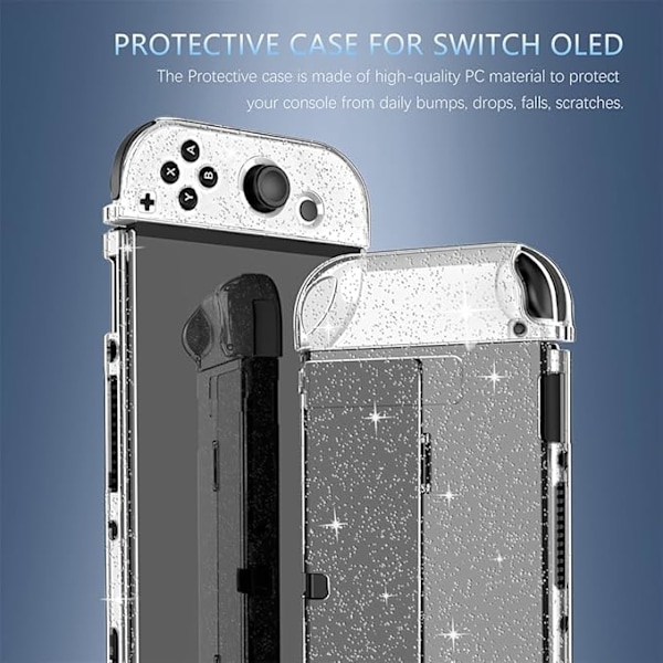 Skyddsfodral för Nintendo Switch OLED, Glitter Dockningsbart Fodral PC Skal med Flip Shell Kompatibelt med för Switch OLED Konsol, Klar