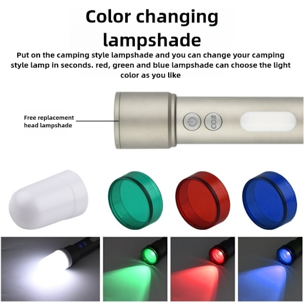 Multifärgade ficklampor, handsfree-bekvämlighet med snabbladdningsbar USB-C LED-ficklampa, portabel utrustning för camping, jakt och