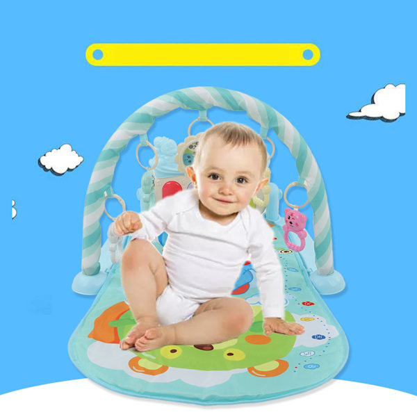 Baby Gym Kick Play Piano Mat Vaggvisor Ljus Pedagogisk Baby Musical Fitness Spelmatta Blå