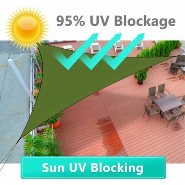 Triangulär Vattentät Markis 3x3x3M Andningsbar Solskydd Vindtät UV-skydd Markis för Trädgård Uteplats Balkong Utomhus (Grön)