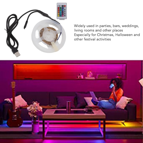 RGB LED-remsor 5V USB RGB LED-remsa med Bluetooth-appkontroll 24 knappar IR-fjärrkontroll för fest bar bröllop 2m / 6,6ft