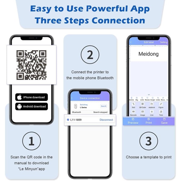 Bluetooth Label Maker-maskin med tejp, bärbar klistermärkeetikettskrivare USB laddningsbar, flera mallar tillgängliga för pekdator Enkel att använda