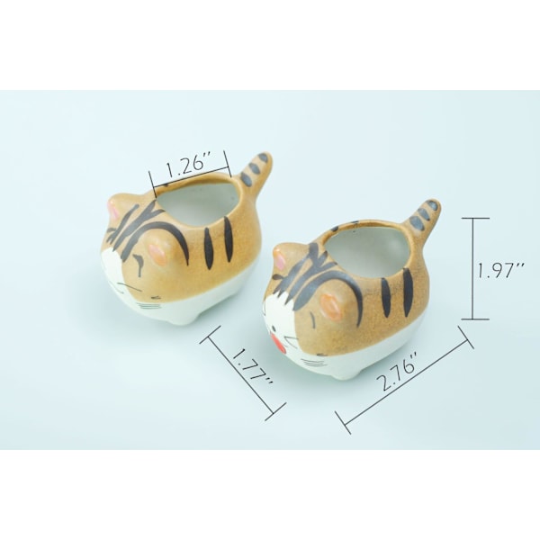 Original Design Handgjorda Mini Söta Tecknade Keramik Succulent Krukor Planteringskärl Katt, med Dräneringshål, Blomkruka, Keramiska Prydnader Kattgåvor för Katt