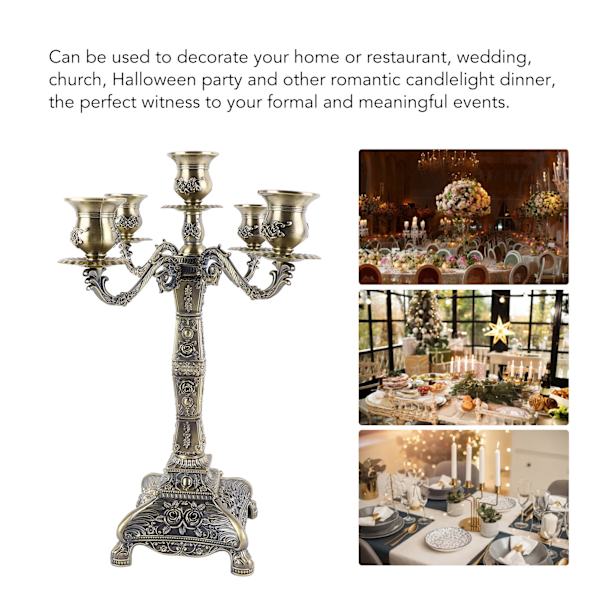 Metallarm Candelabra Europeisk stil Retro Ljusstakehållare Romantisk Ljusstake Dekoration för Bröllopsmiddag Fest Brons Fem Huvuden