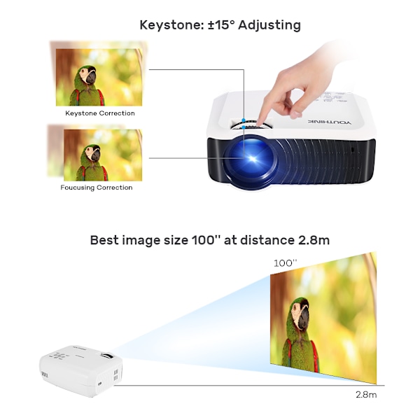 Mini Portabel LED-projektor Multimedia Hemma Bio Stöd 800x480 TF-kort AV Vit