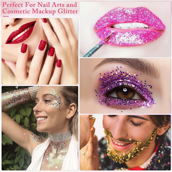 Livfull Kroppskonst: 16 st Iridescent Glitterflingor, Reflekterande Smink För Festivalfest, Icke-Giftigt Djurhårsglitter, Nagelkonst, Säkert För Ansikte Kinder