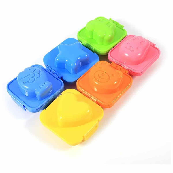 Kokt äggform 3d tecknad äggformare Bento Maker Diy verktyg tillbehör (blå+gul+grön +rosa +orange) (6st)