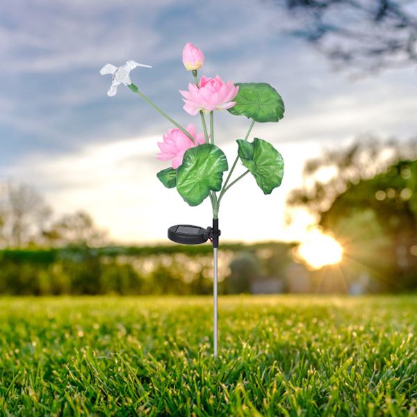 Solcellslampor Lotus Style Färgglada LED-gräsmattslampor för trädgårdsgård Kolibri