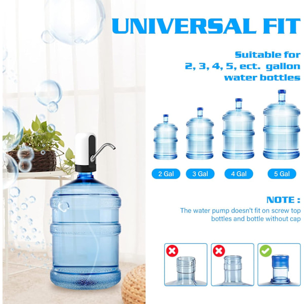 5 Gallon Vatten Dispenser Pump Uppladdningsbar, Vatten Dispenser för 5 Gallon Flaska Bottenladdning, Bärbar USB Laddning Automatisk Dricka Mini Vatten