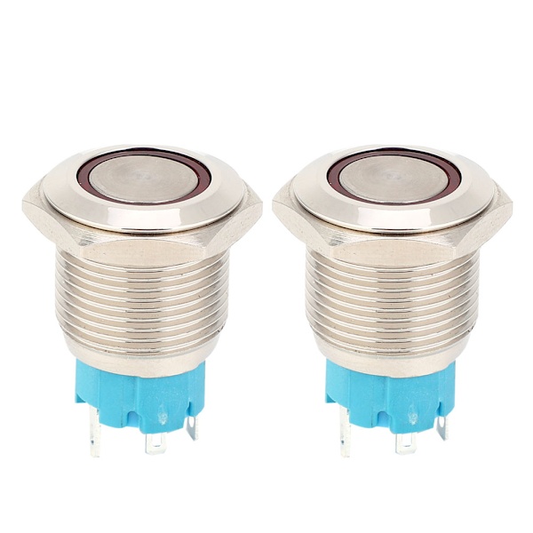 2 st 12~24VDC Tryckknappsbrytare 16mm Självlåsande Metallknappsbrytare med Ljusröd