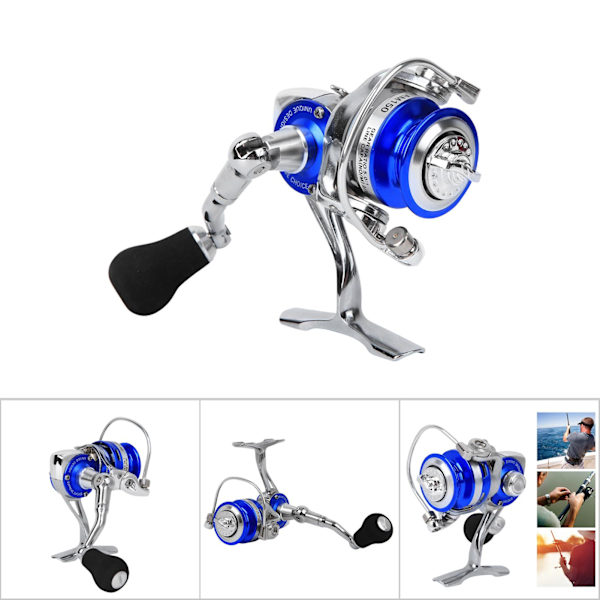 Helt i metall Mini Ice Winter Rock Sea Fiske Lure Spinnrulle Fiske Ling Hjul Tackleblå silver