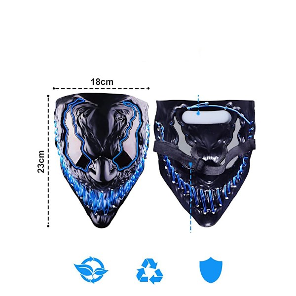 Venobat LED Halloween-mask, skrämmande ljusmask för män kvinnor barn vuxna med 3 ljuslägen, lysande neonmask, mörka och onda lysande ögon, cosplay