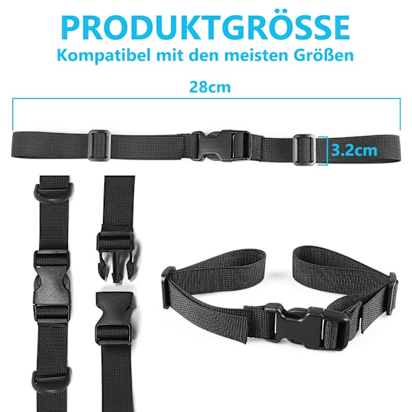 Justerbar halkfri slitstark ryggsäck bröstrem, 2 delar bröstrem nylon med spänne, svart webbing för joggingvandring för resor klätterskola