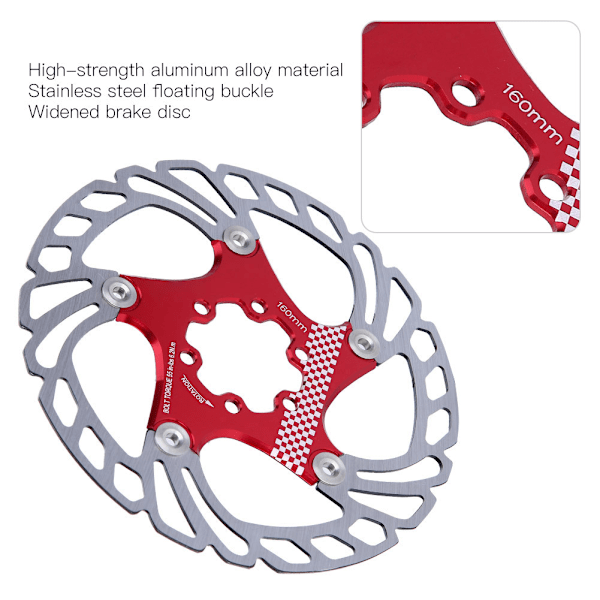 180mm Flytande Skiva Sex Bultar Cykel Mountainbike Bromsskiva Cykling Tillbehör Röd+Silver