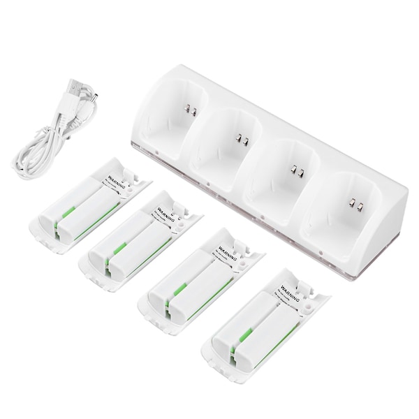 4-i-1 Multiport Laddningsstation Docka Med Uppladdningsbara Batterier Och Blå Indikatorlampa För Dina Wii/Wii U Fjärrkontroller
