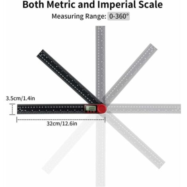 Mätverktyg Linjal (200mm), Digital Vinkelmätare, Gradvinkel, Inclinometer, Elektronisk Goniometer, med Stor LCD-Display/NC/