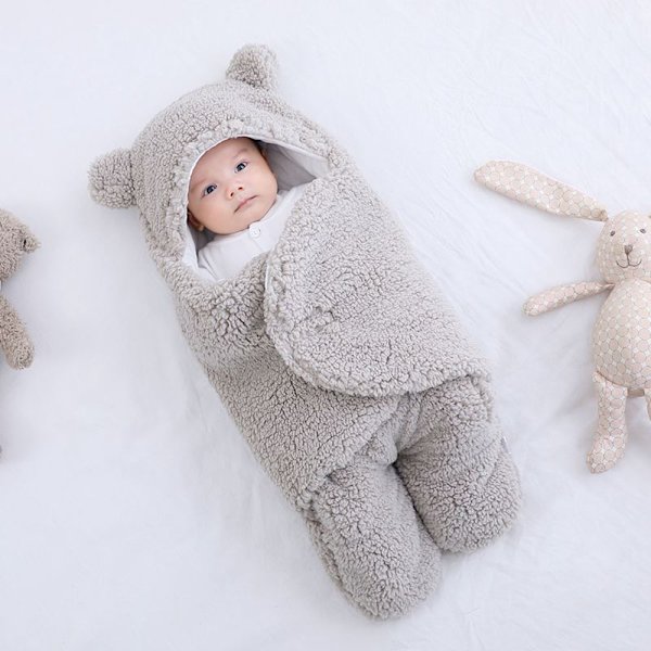Teddy sovsäck baby, 2.0 Tog nyfödd mjukfodrad svep säck justerbar sovsäck filt för spädbarn bebisar nyfödda unisex baby grå M (3-6