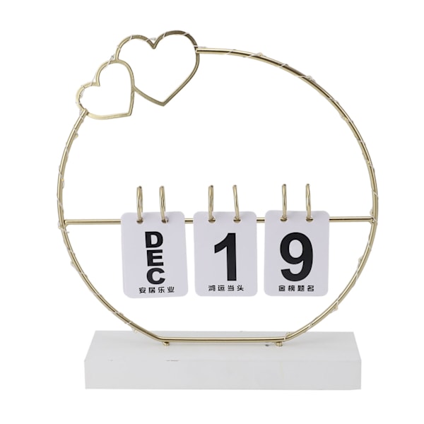 Evighetskalender med LED-ljus, hållbar konstruktion, metallkonst, skrivbordsdekor, kalendrar för hem, studentrum, skrivbord, vitt hjärtkalender