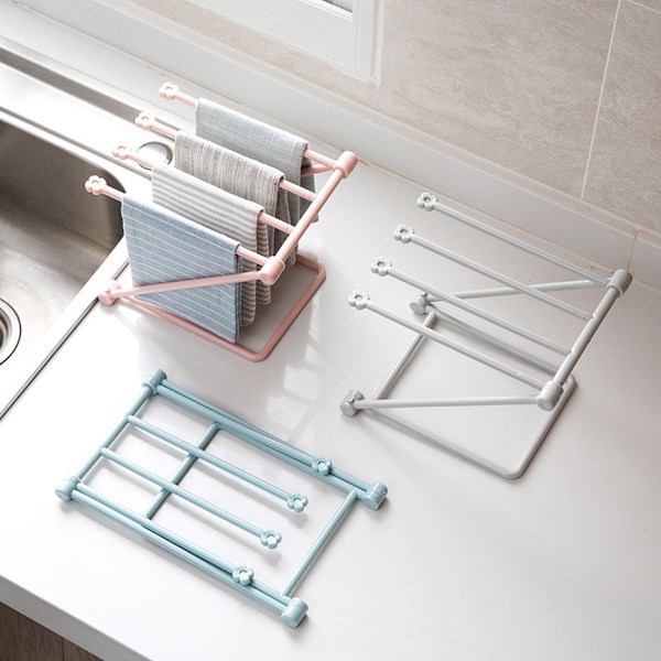 Blå Disktrasehållare 4 Bar Design Fällbar Justerbar Vertikal Diskhandduksställ för Kök Hushåll