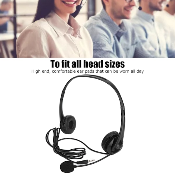 Kundservice Headset Handsfree Stereo Sladdansluten Binaural PC Brusreducerande Hörlurar för Telefonsamtal 3,5 mm