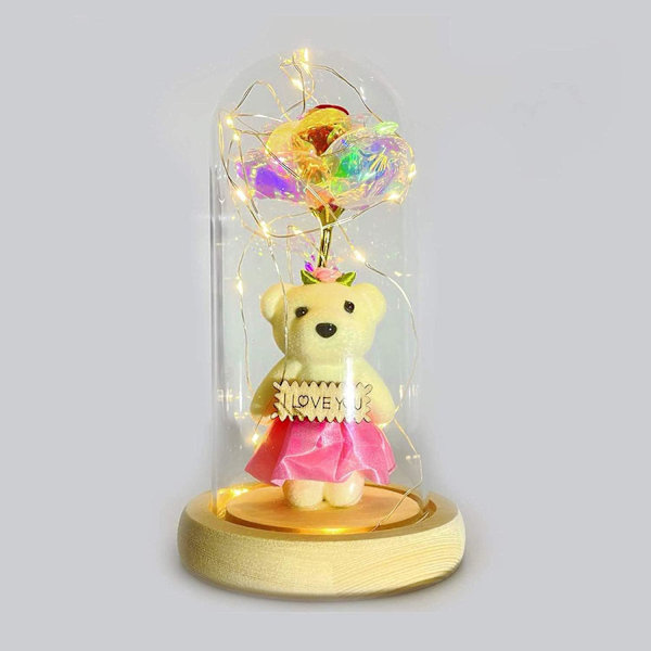 Galaxy Rose Blomma Present Färgglad Konstgjord Blomma Ros med Led Ljussträng Varar För Evigt Ros i En Glaskupa, Födelsedagspresenter för Kvinnor,
