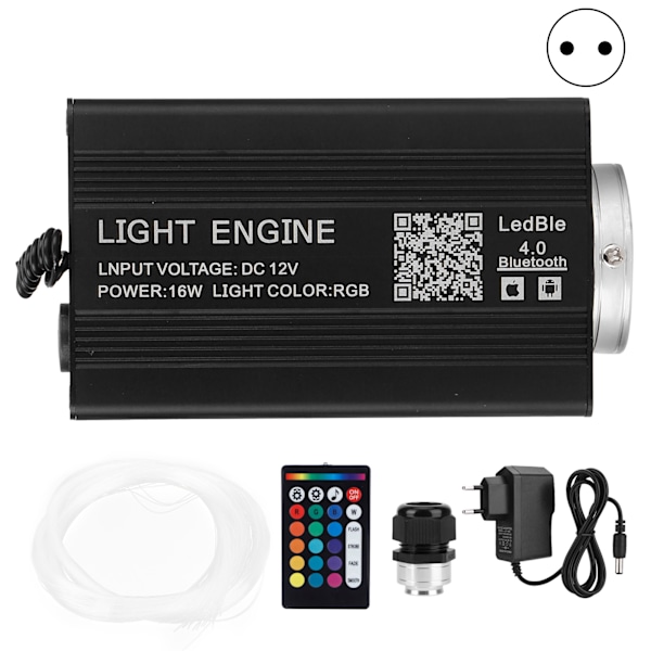 16W Fiber Optisk Lampa RGBW Fjärrkontroll Belysning för Bluetooth APP Kontroll 0.75mm x 2m KTV Bar Dekor EU-kontakt 100‑240V
