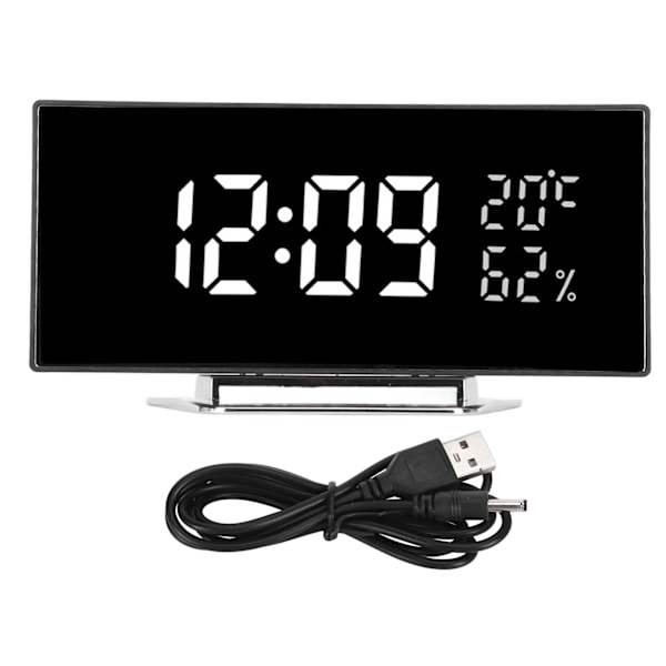 Bågad digital klocka LED-spegel bakgrundsbelysning 3 nivåer ljusstyrka skrivbordsklocka med temperaturfuktighetsdisplay vitt ljus