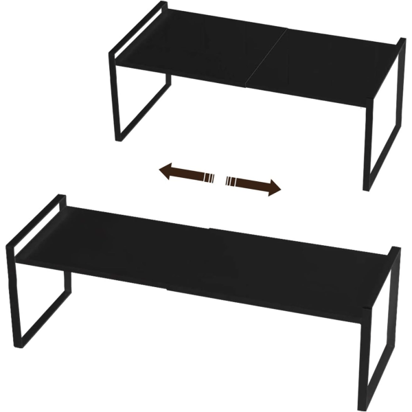 Kök Metall Halv Hylla Retractable Hörn Skåp Hylla Sparar Utrymme för Bänkskåp, Skafferi, Mat och Redskap(Svart, Högre)