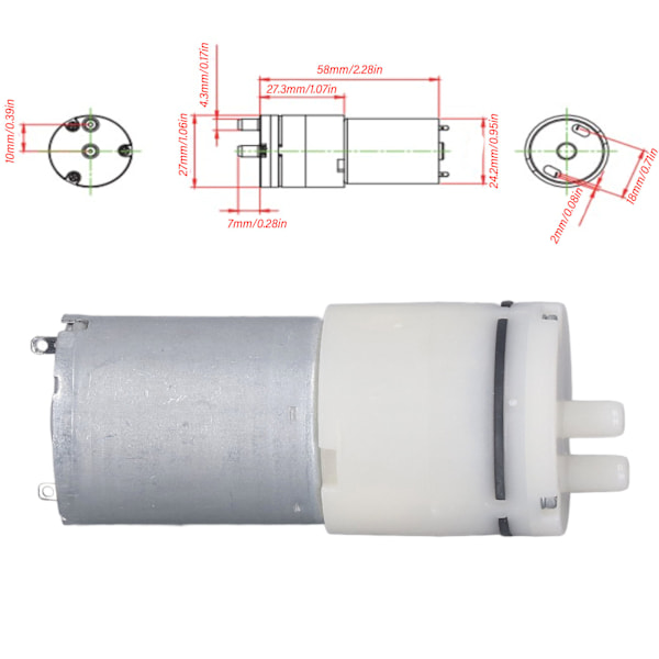 Mini Luftpump Dubbla Hål Låg Ljudnivå Hög Luftflöde Mikro Vakuumpump för Skönhetsutrustning Industriell Apparat DC6V ≤250mA