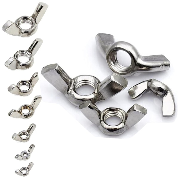 Vingmuttrar 80PCS Vingmutter Silver Rostfritt Stål Vingmutter, M3 M4 M5 M6 M8 M10 M12, för DIY-verktyg