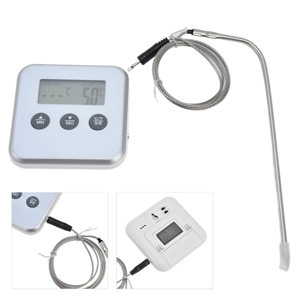 Kötttermometer Smart 3 knappar Digital LED-display Multifunktionell Ugns Termometer med Sond för Matlagning Bakning BBQ Vit