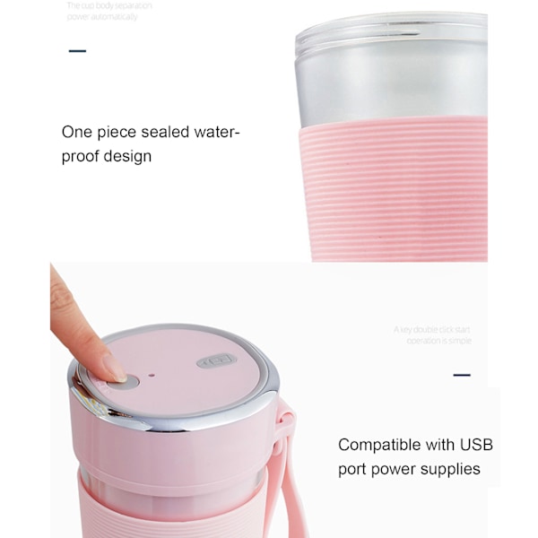 Elektrisk Blender med USB-Laddning, BPA-Fri, En-Delad Tätning, SUS304 Rostfritt Stål Blad, Vattentät, Individuell Blender, Rosa