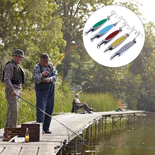 Fiskeskedrag Lockbete Lax Abborre Blåfisk Gjutning Trolling Sked Treble Krokar Metall Fiskebete Beten (flerfärgad) (5 st)