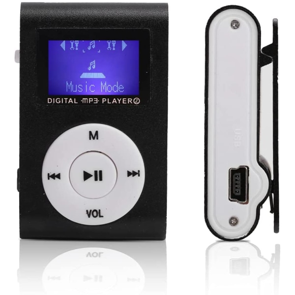 Bärbar Mini MP3 Musikspelare Sport Back‑Clip LCD-skärm MP3 Stöd Minneskort Bärbar Mini-spelare(Svart)