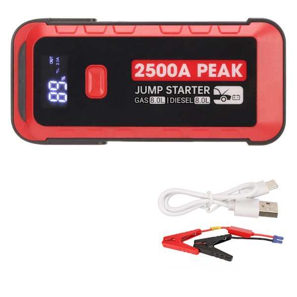 Bilbatteri Starthjälp 2500A 25800mAh USB Snabbladdning LCD-display Bärbar Starthjälp för 12V Fordon Camping