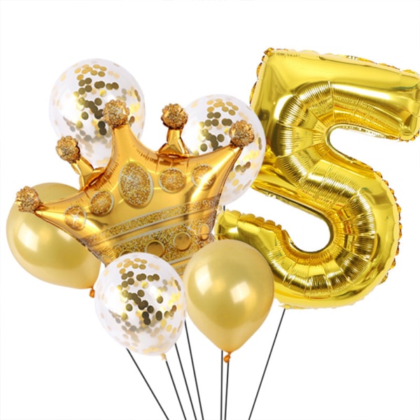 Födelsedagsdekorationer - Guldnummerballong och kronballong,