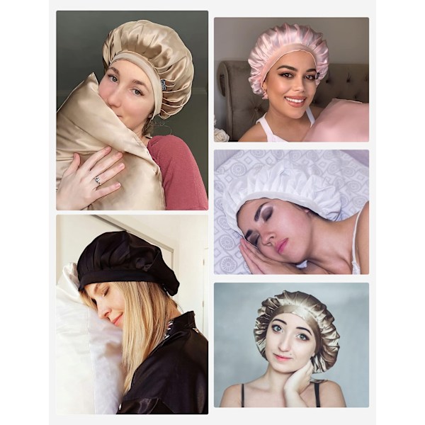 Elegant Satinhätta, Siden för Hår med Justerbar Nattmössa Bred Kant, Anti-Slip Grepp Skyddar Peruker, Stilfull Rosett för Dam Nattkläder och Daglig Användning