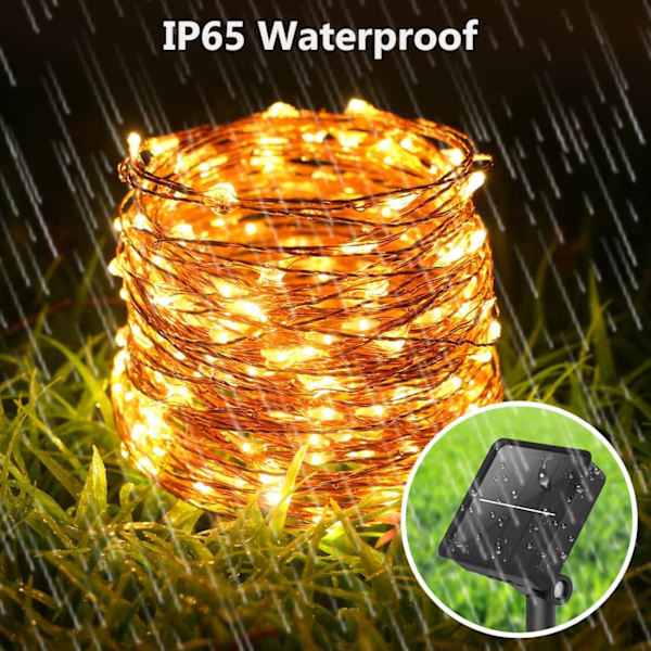 Set med 2 Bitjam 12 + 2 m 120 LED utomhus solcellslingor, utomhus solcellslingor, 8 lägen, väderbeständig, för trädgårdsdekoration, fest