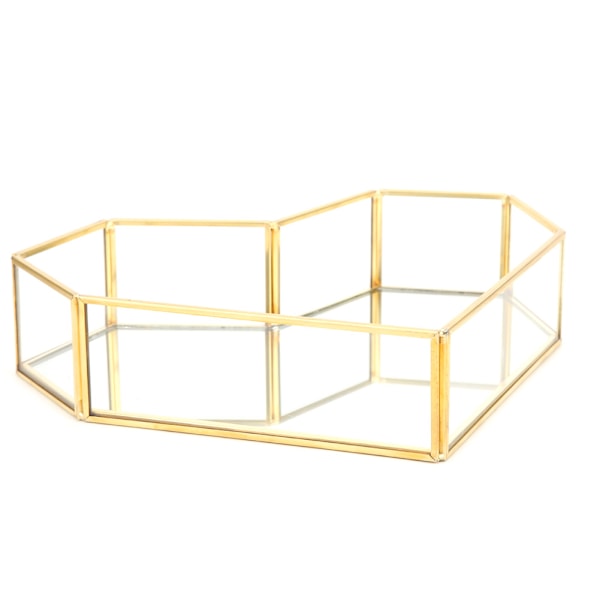 Hjärtformad spegel yta botten geometrisk glas planter kosmetisk förvaring efterrätt display bricka