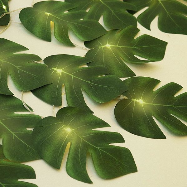 20 LED Monstera Blad Ljusslingor, Tropiska Konstgjorda Rottingpalmblad Vägg Hängande Vinblad, Sommardekoration för Utomhus Inomhus Hawaiian Luau