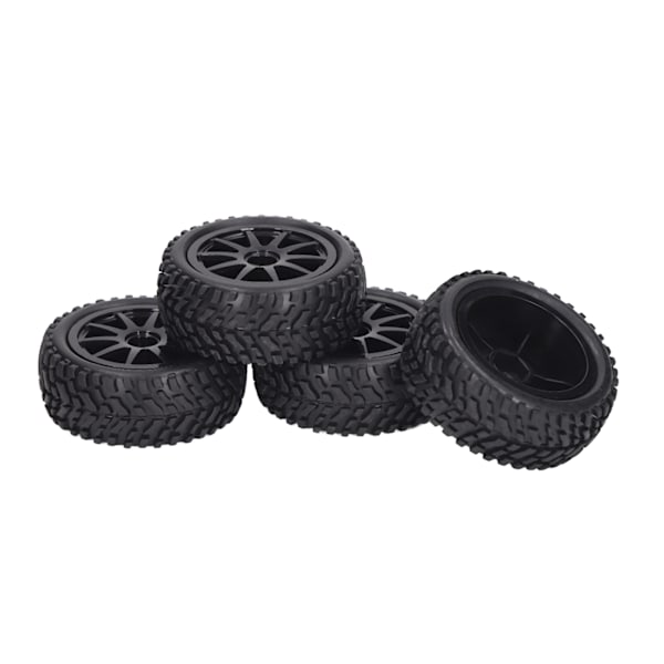 4 st RC Däck och Hjul 10-ekrade Plastfälgar Gummidäck Set RC Ersättningsdäck för 1/16 RC Bil Svart
