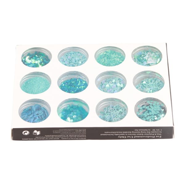 12 rutnät glitter set handgjorda DIY nagelkonst glitter set dekaler 3D nagelkonst dekorationer blå