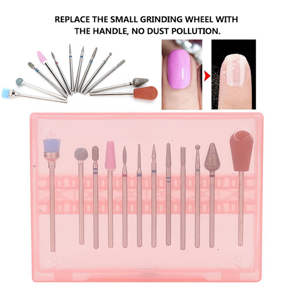 12-pack nagelkonst keramik slipning manikyr borrhuvud poleringsverktyg set (04)