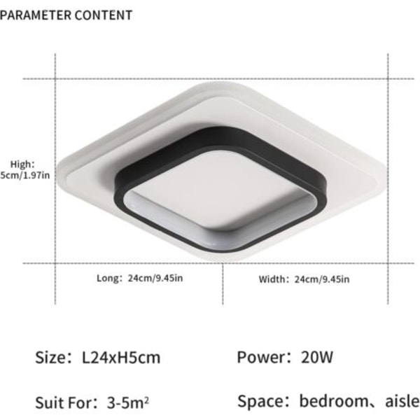 22W Kvadratiska Taklampor, LED Taklampor, 3500K Taklampa för Badrum, Vardagsrum, Sovrum, Kök, Hall (Varmvitt)