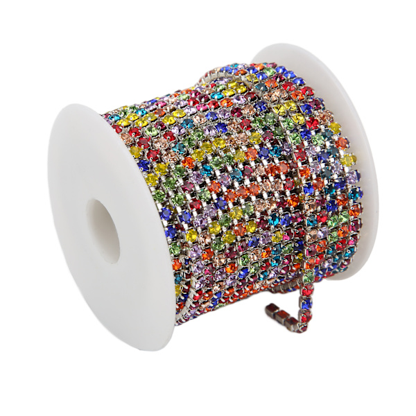 Färgglad glittrande strassband, 10 meter strassband för hushålls-DIY-hantverk, kläddekoration, present, silverbakgrund, blandade färger, 3 mm