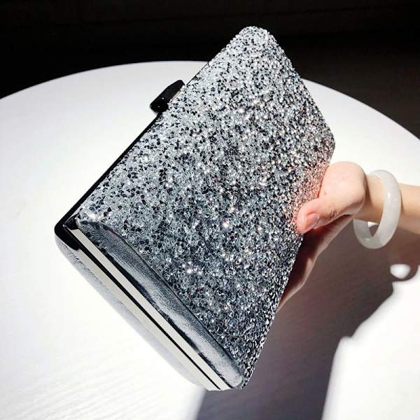 Kedja Väska, Koppling Kvinnor, Glitter Festväska, Elegant Kuvert Väska Kedja Väska Crossbody Väskor för Bröllop Fest Fritid Datum (Silver)