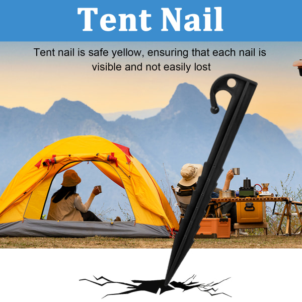 Plast tältpinnar, 20st svarta kraftiga tält hårda markpinnar Hållbara tältpinnar för fixering av campingtält